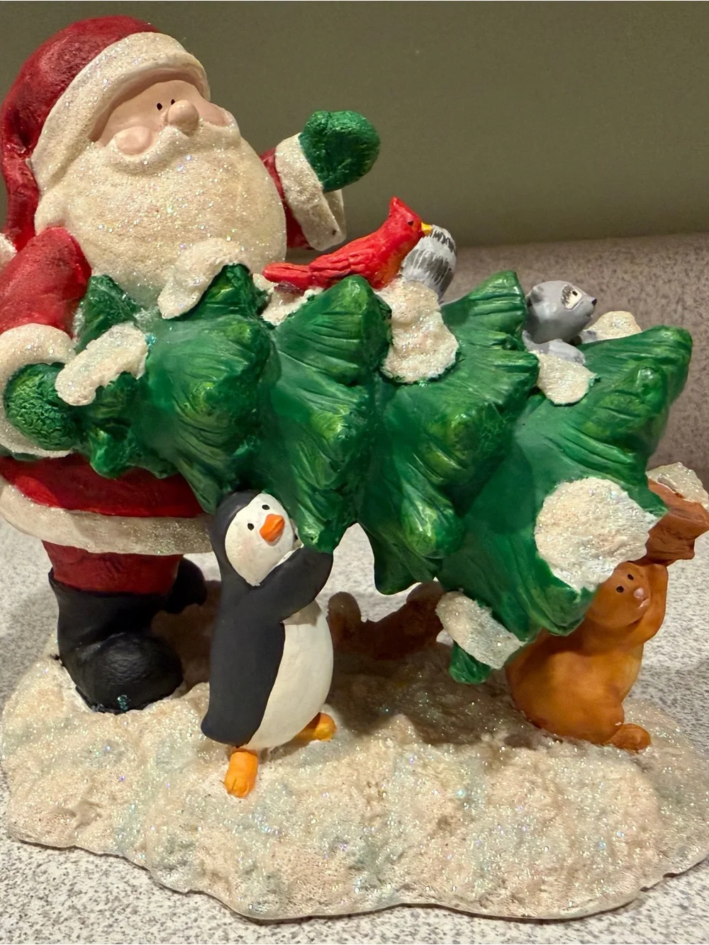 Russ Berrie Red-&-Green Santa with Tree and Animal Friends Figurine